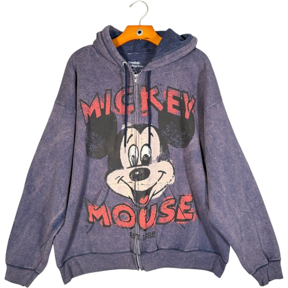 Disney Mickey Mouse Zippered Hoodie Bleach Distressed  XL